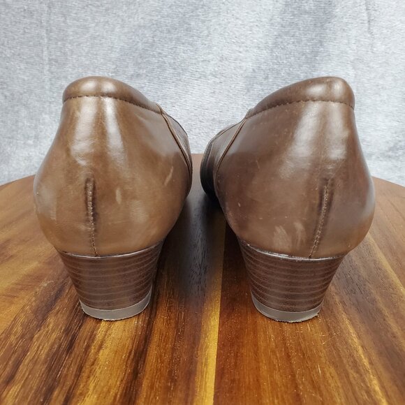 Earth Shoes Women's 10 B Brown Leather Career Slip On Pumps Wedge Heels - Picture 4 of 9